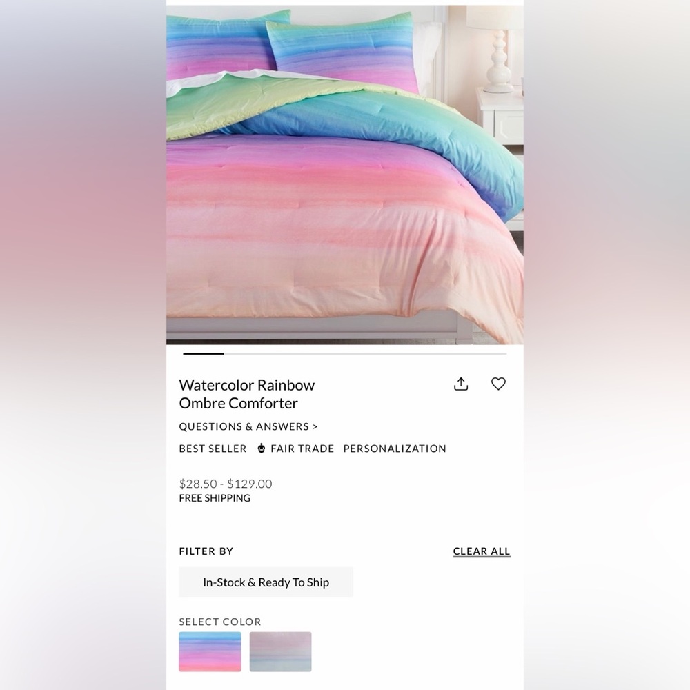 Pottery Barn Watercolor Rainbow Ombré Comforter with Sham
